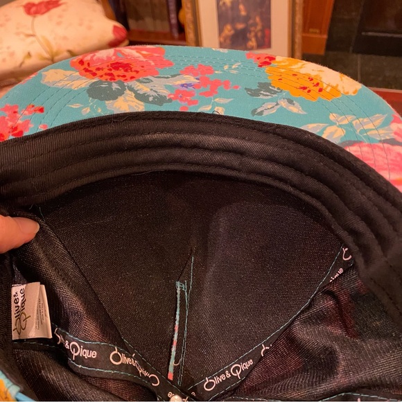 Olive & Pique SnapBack Trucker Baseball Hat, turquoise with pink florals - Picture 6 of 8